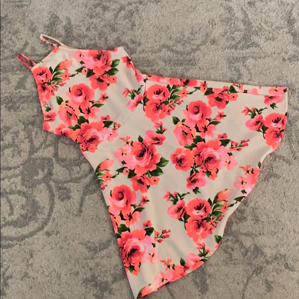 Pink White Floral Skater Dress